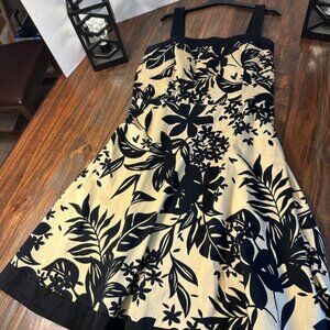 R & K Originals Black & Tan Floral Dress Women's Sz 18 Sleeveless Fit & Flare